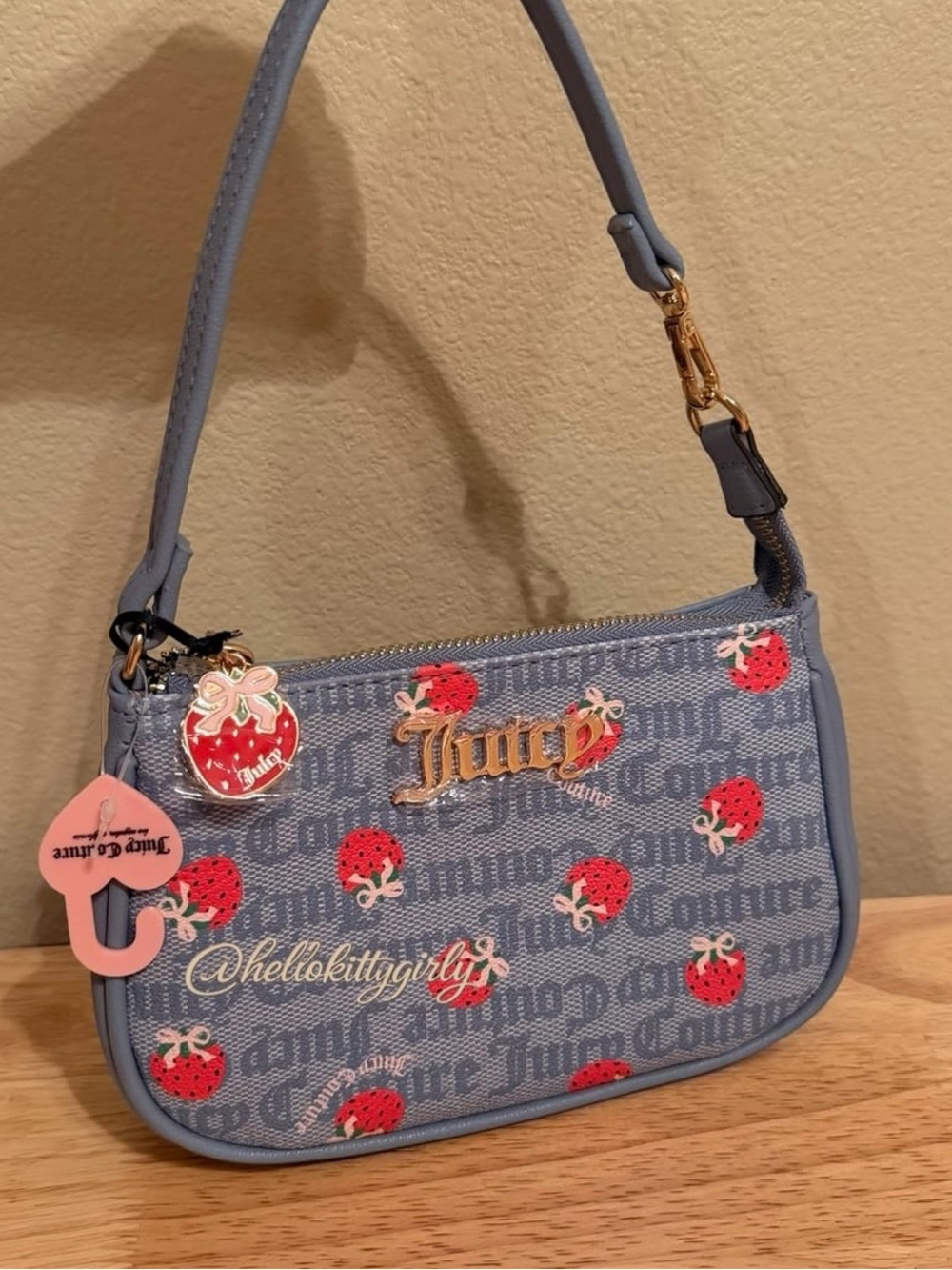 Juicy Couture Blue Strawberry Print Mini Wristlet